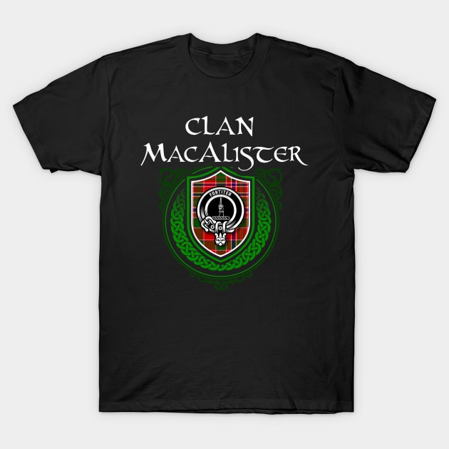 Macalister Surname Scottish Clan Tartan Crest T-Shirt by Celtic Folk